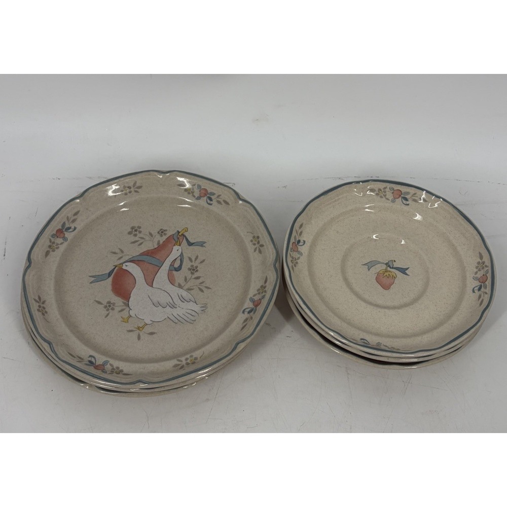 Vintage International China Marmalade Geese Strawberry Stoneware Plates Set of 6